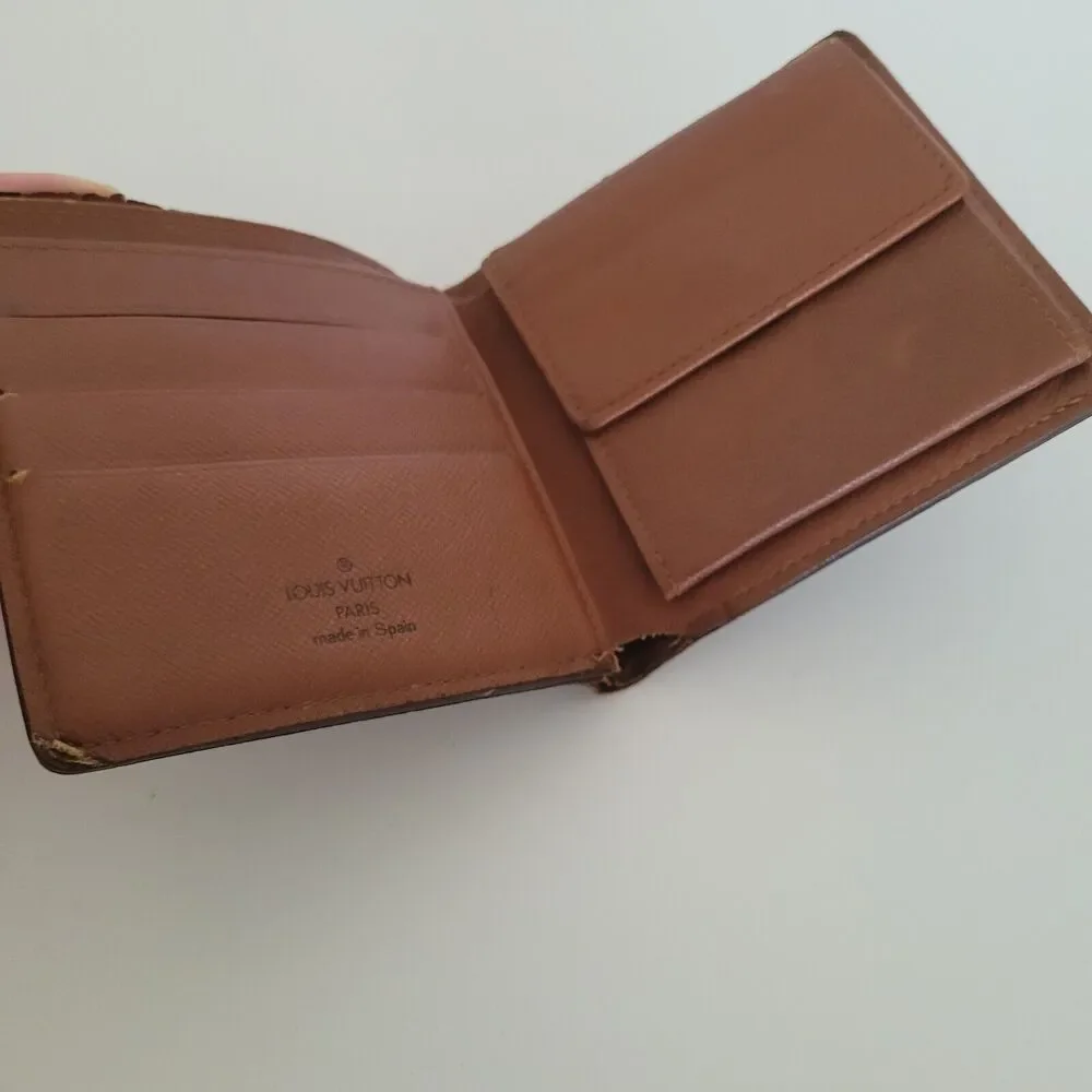 Vintage Louis Vuitton Men's LV Brown Bi-Fold Leather Wallet‎ Monogram Card Bill